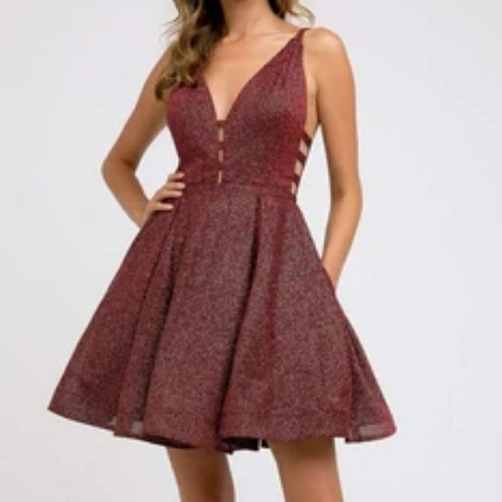 METALLIC ILLUSION EVENING FORMAL GOWN BURGUNDY PINK BLUE - Picture 2 of 7